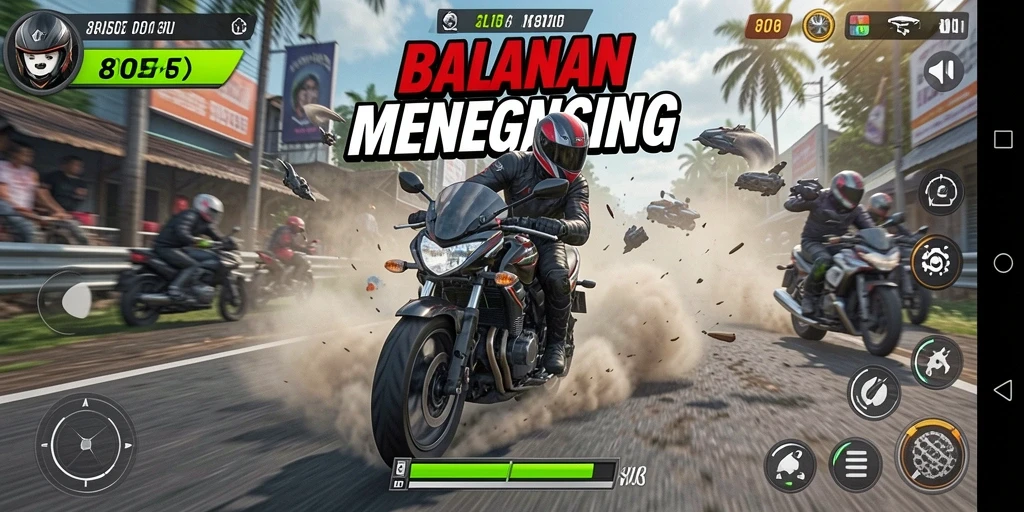 Tampilan gameplay balapan motor yang mendebarkan dan realistis.