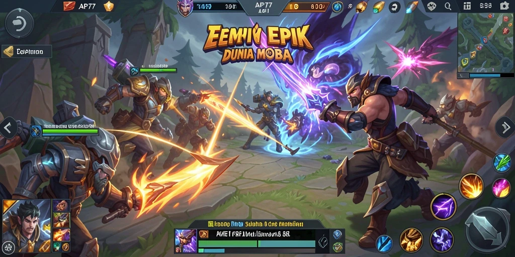 Tangkapan layar gameplay menarik dari API77 yang menunjukkan aksi MOBA yang mendebarkan.
