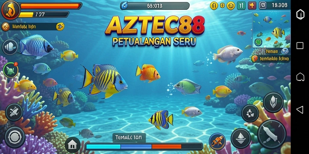 Gameplay AZTEC88 yang seru saat menembak ikan di lautan.
